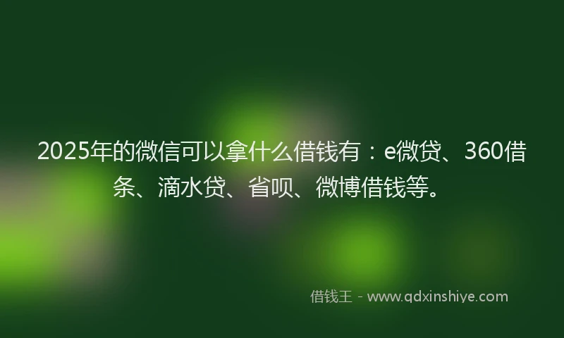 2025年的微信可以拿什么借钱有：e微贷、360借条、滴水贷、省呗、微博借钱等。