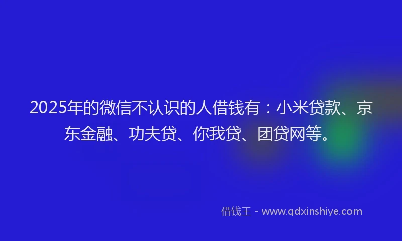 2025年的微信不认识的人借钱有：小米贷款、京东金融、功夫贷、你我贷、团贷网等。