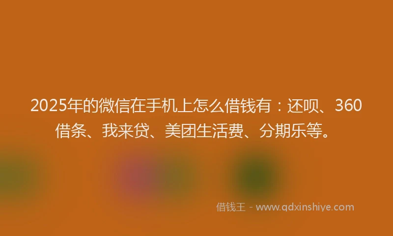 2025年的微信在手机上怎么借钱有：还呗、360借条、我来贷、美团生活费、分期乐等。
