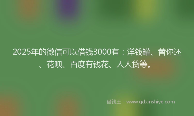 2025年的微信可以借钱3000有：洋钱罐、替你还、花呗、百度有钱花、人人贷等。