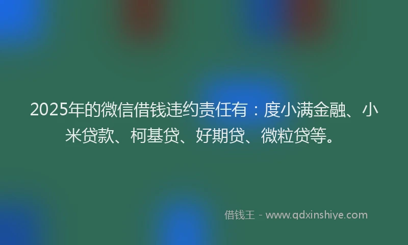 2025年的微信借钱违约责任有：度小满金融、小米贷款、柯基贷、好期贷、微粒贷等。