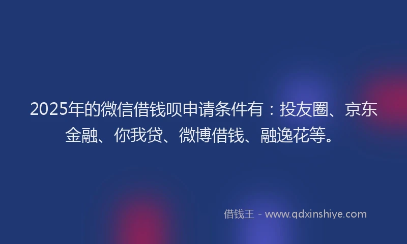 2025年的微信借钱呗申请条件有：投友圈、京东金融、你我贷、微博借钱、融逸花等。