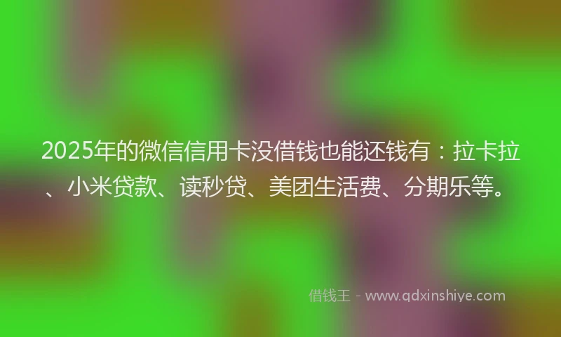 2025年的微信信用卡没借钱也能还钱有：拉卡拉、小米贷款、读秒贷、美团生活费、分期乐等。