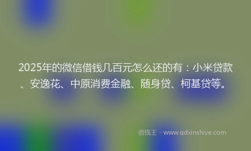 2025年的微信借钱几百元怎么还的有：小米贷款、安逸花、中原消费金融、随身贷、柯基贷等。