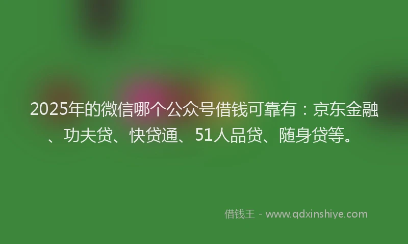 2025年的微信哪个公众号借钱可靠有：京东金融、功夫贷、快贷通、51人品贷、随身贷等。