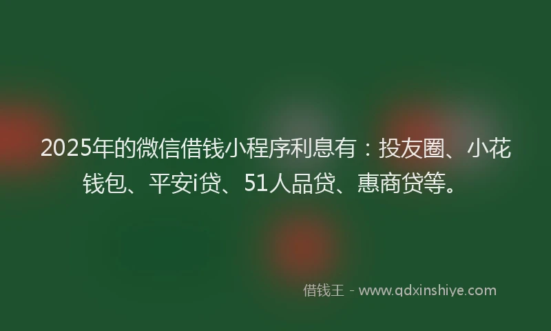 2025年的微信借钱小程序利息有：投友圈、小花钱包、平安i贷、51人品贷、惠商贷等。