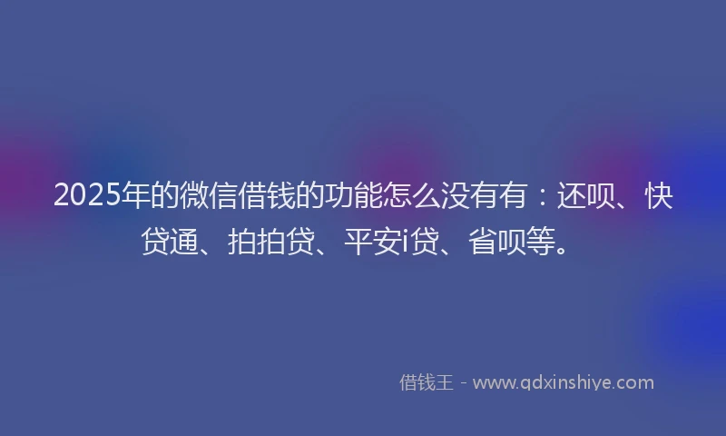 2025年的微信借钱的功能怎么没有有：还呗、快贷通、拍拍贷、平安i贷、省呗等。