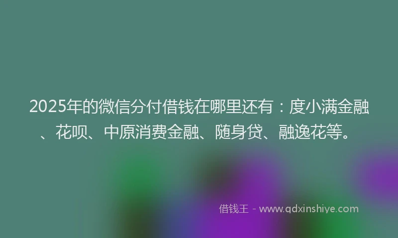 2025年的微信分付借钱在哪里还有：度小满金融、花呗、中原消费金融、随身贷、融逸花等。