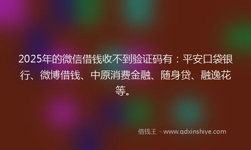 2025年的微信借钱收不到验证码有：平安口袋银行、微博借钱、中原消费金融、随身贷、融逸花等。