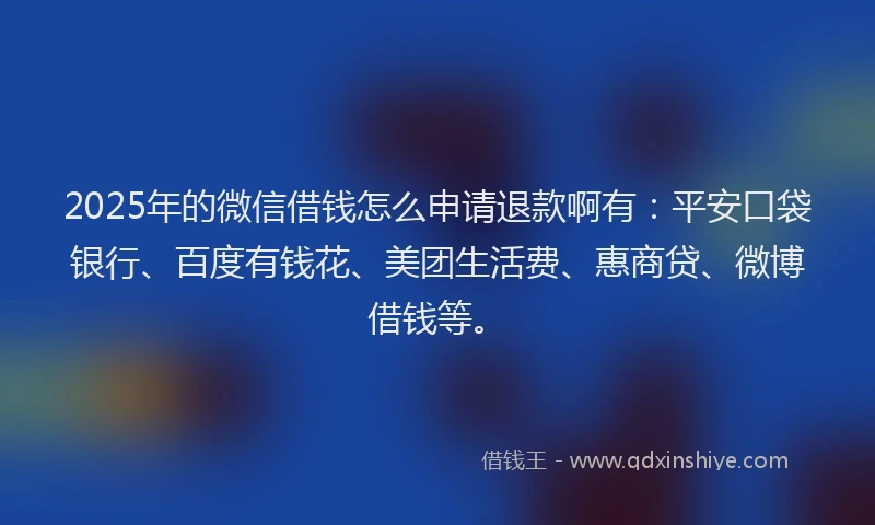 2025年的微信借钱怎么申请退款啊有：平安口袋银行、百度有钱花、美团生活费、惠商贷、微博借钱等。