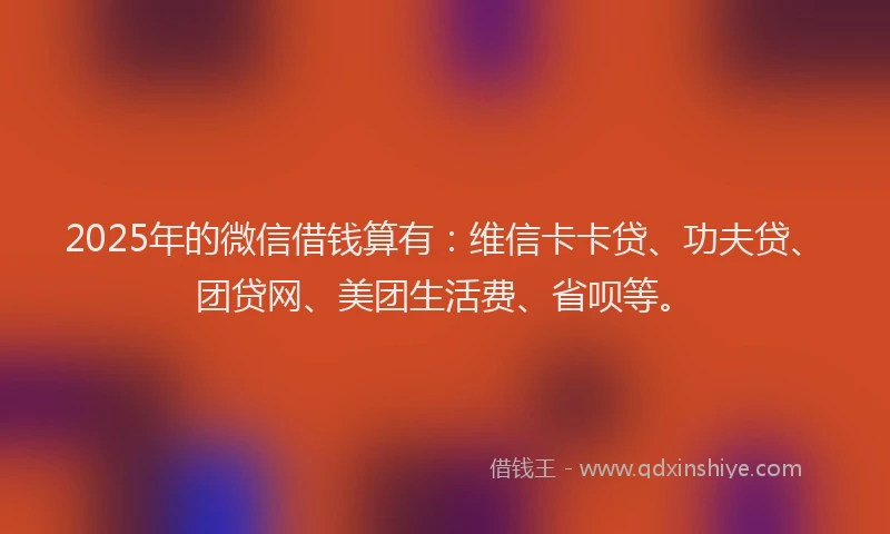2025年的微信借钱算有：维信卡卡贷、功夫贷、团贷网、美团生活费、省呗等。