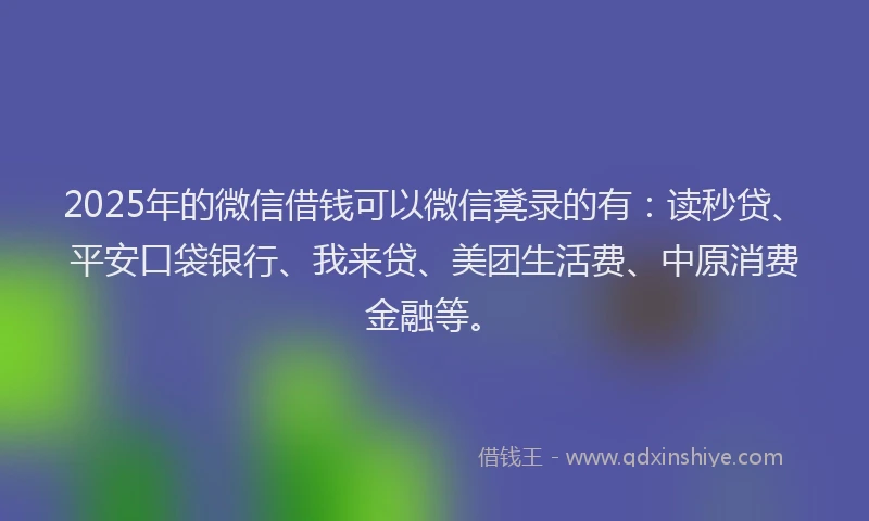 2025年的微信借钱可以微信凳录的有：读秒贷、平安口袋银行、我来贷、美团生活费、中原消费金融等。