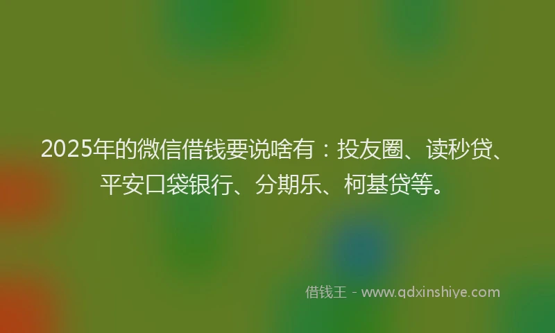 2025年的微信借钱要说啥有：投友圈、读秒贷、平安口袋银行、分期乐、柯基贷等。