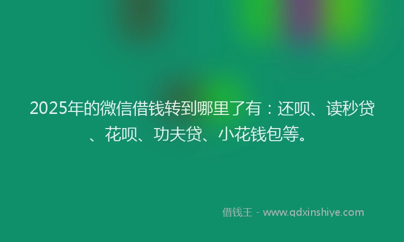 2025年的微信借钱转到哪里了有：还呗、读秒贷、花呗、功夫贷、小花钱包等。