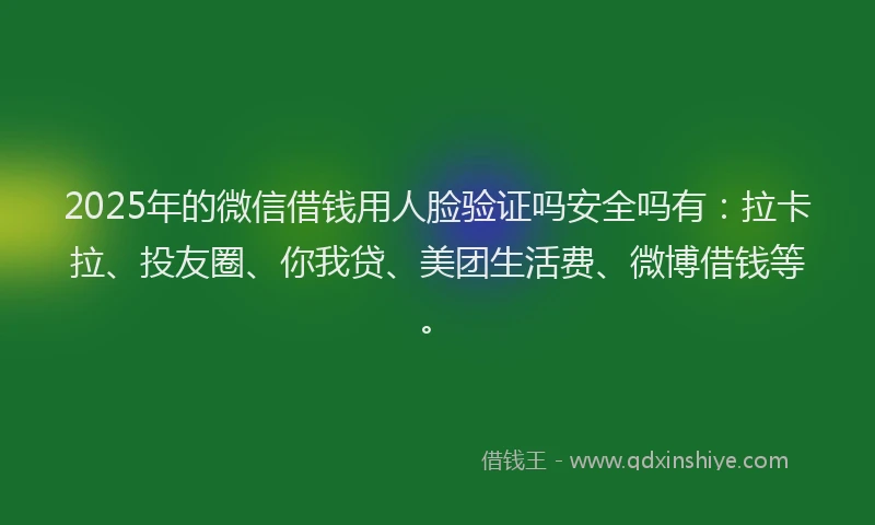 2025年的微信借钱用人脸验证吗安全吗有：拉卡拉、投友圈、你我贷、美团生活费、微博借钱等。