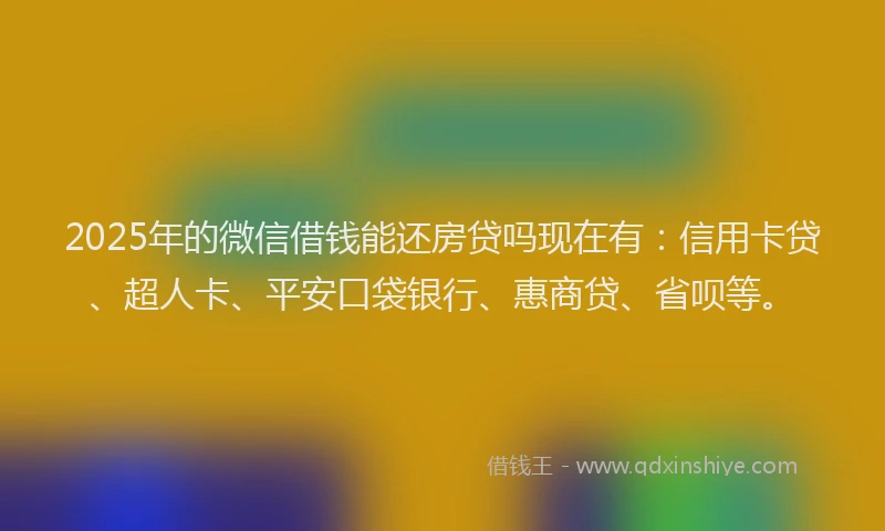 2025年的微信借钱能还房贷吗现在有：信用卡贷、超人卡、平安口袋银行、惠商贷、省呗等。