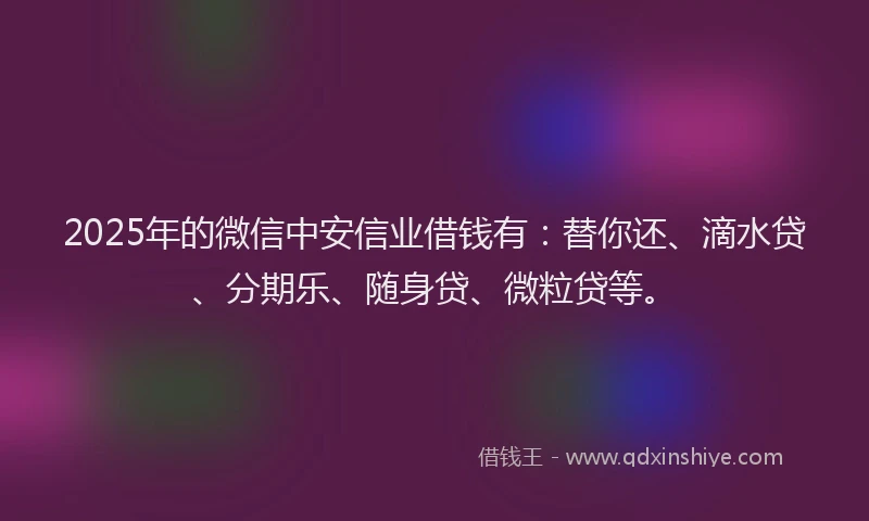 2025年的微信中安信业借钱有：替你还、滴水贷、分期乐、随身贷、微粒贷等。