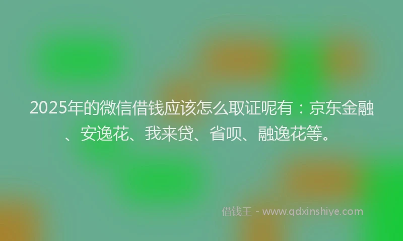 2025年的微信借钱应该怎么取证呢有：京东金融、安逸花、我来贷、省呗、融逸花等。