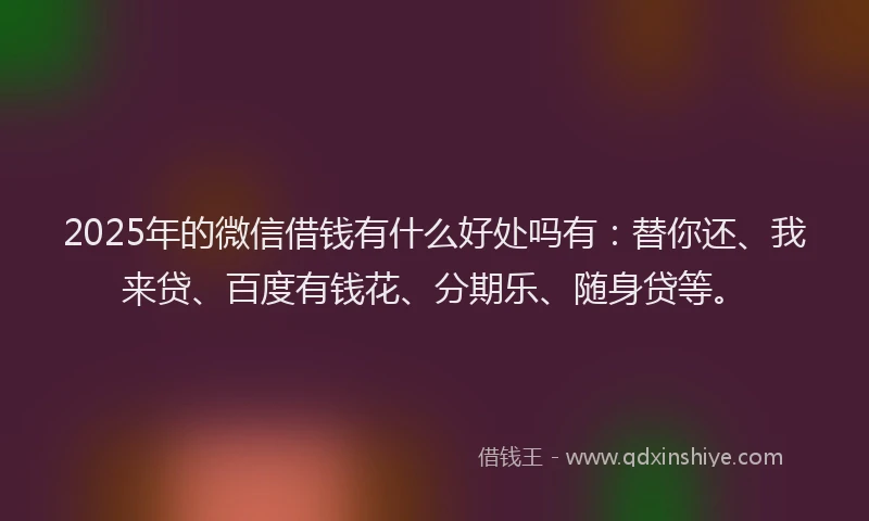 2025年的微信借钱有什么好处吗有：替你还、我来贷、百度有钱花、分期乐、随身贷等。