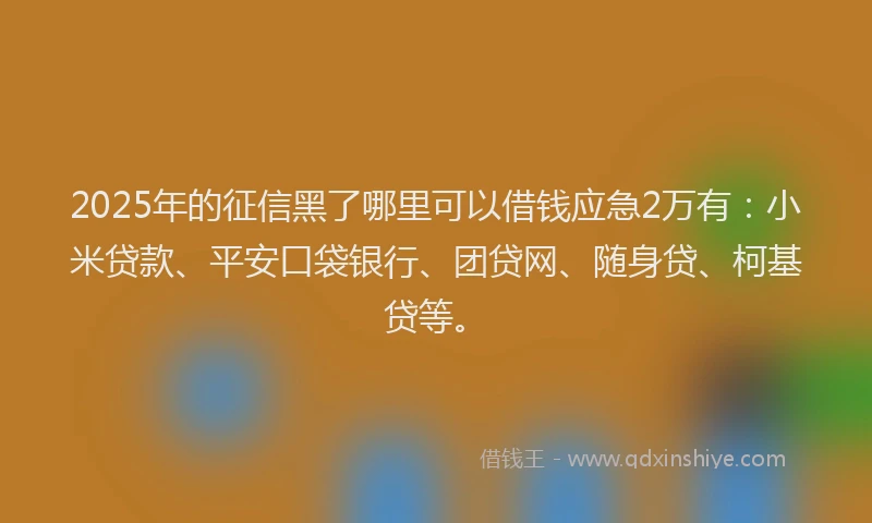 2025年的征信黑了哪里可以借钱应急2万有:小米贷款、平安口袋银行、团贷网、随身贷、柯基贷等。