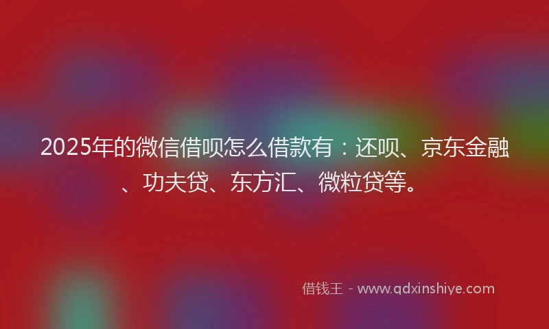 2025年的微信借呗怎么借款有：还呗、京东金融、功夫贷、东方汇、微粒贷等。