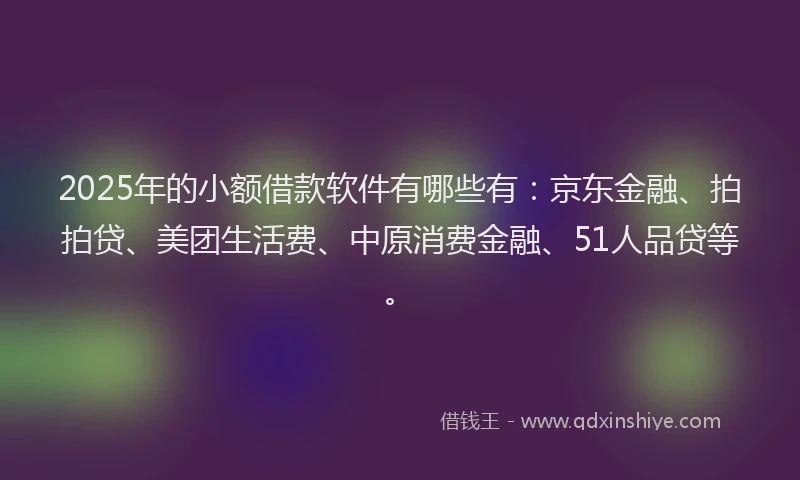 2025年的小额借款软件有哪些有：京东金融、拍拍贷、美团生活费、中原消费金融、51人品贷等。