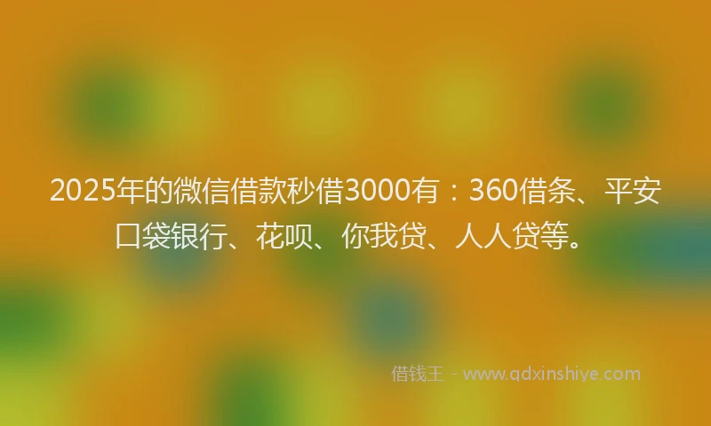 2025年的微信借款秒借3000有：360借条、平安口袋银行、花呗、你我贷、人人贷等。