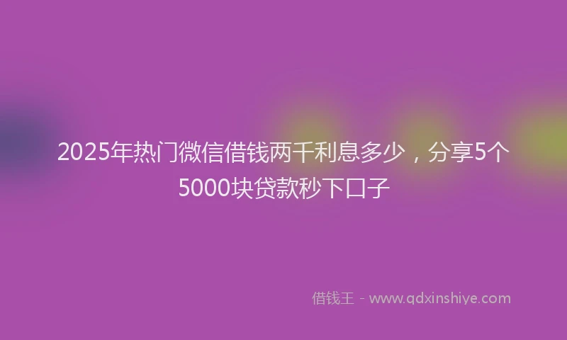 2025年热门微信借钱两千利息多少，分享5个5000块贷款秒下口子