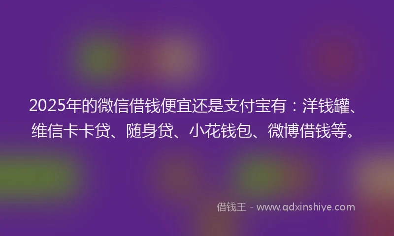 2025年的微信借钱便宜还是支付宝有：洋钱罐、维信卡卡贷、随身贷、小花钱包、微博借钱等。