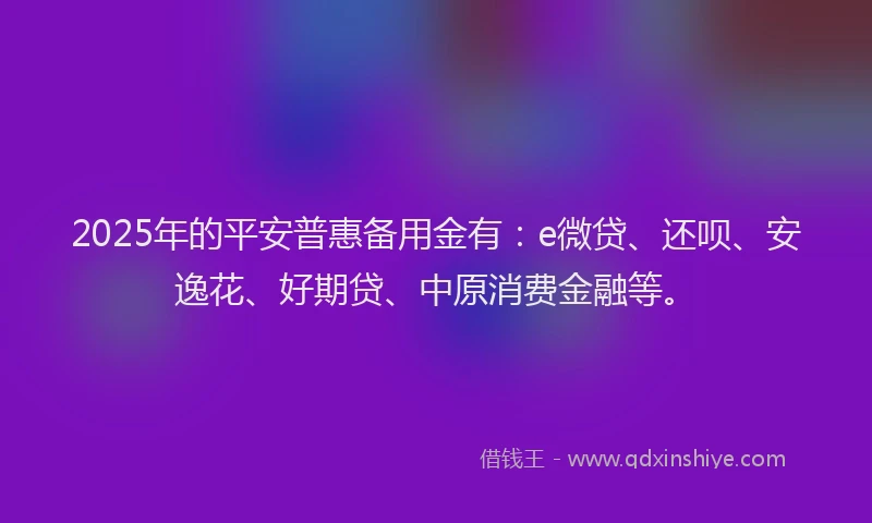 2025年的平安普惠备用金有：e微贷、还呗、安逸花、好期贷、中原消费金融等。