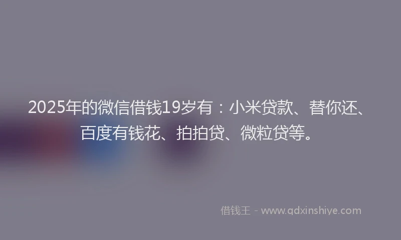 2025年的微信借钱19岁有：小米贷款、替你还、百度有钱花、拍拍贷、微粒贷等。