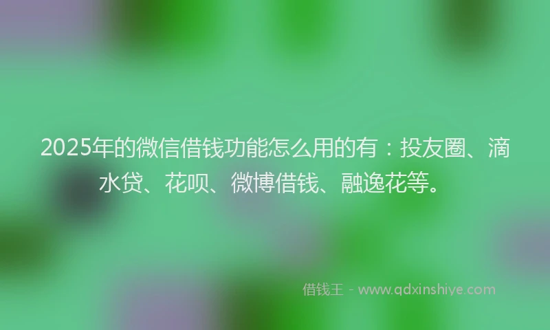 2025年的微信借钱功能怎么用的有：投友圈、滴水贷、花呗、微博借钱、融逸花等。