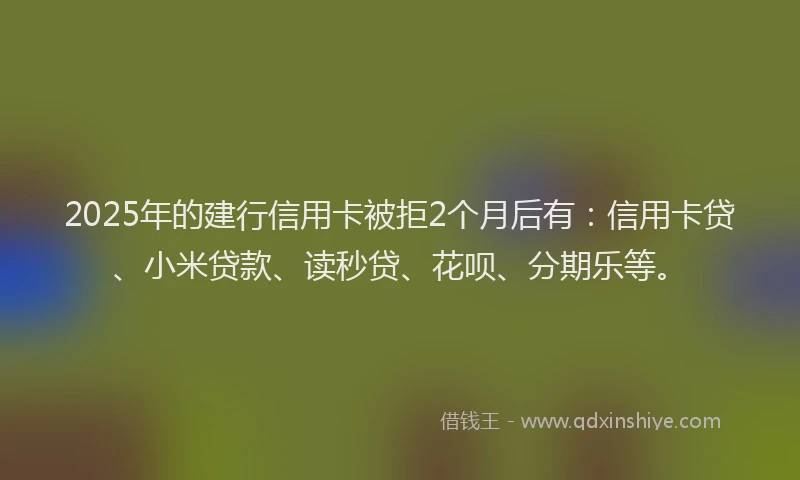 2025年的建行信用卡被拒2个月后有：信用卡贷、小米贷款、读秒贷、花呗、分期乐等。