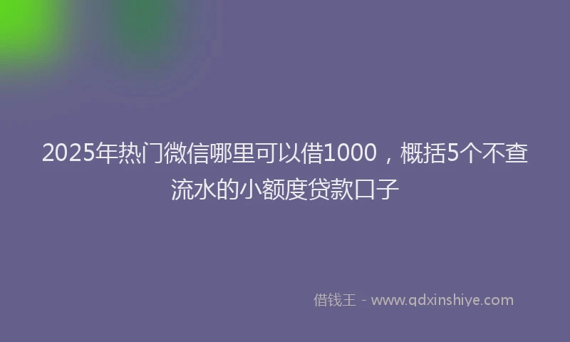 2025年热门微信哪里可以借1000，概括5个不查流水的小额度贷款口子
