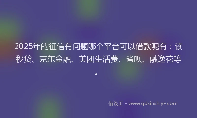 2025年的征信有问题哪个平台可以借款呢有：读秒贷、京东金融、美团生活费、省呗、融逸花等。