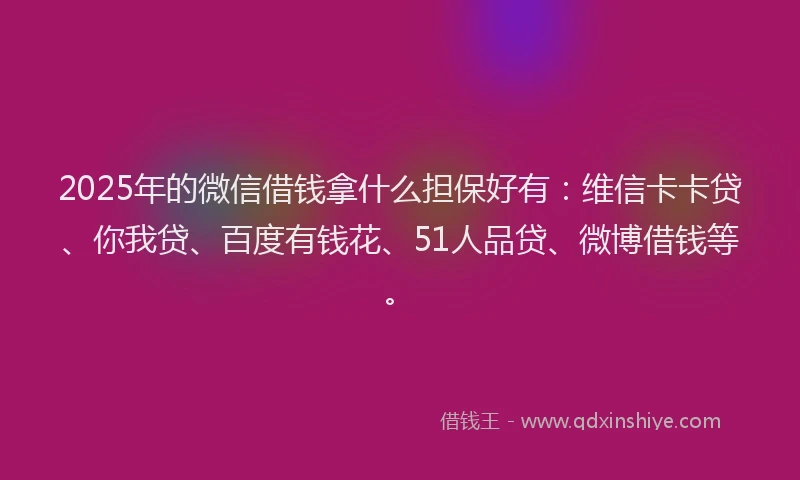 2025年的微信借钱拿什么担保好有：维信卡卡贷、你我贷、百度有钱花、51人品贷、微博借钱等。