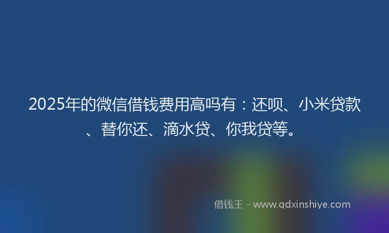 2025年的微信借钱费用高吗有：还呗、小米贷款、替你还、滴水贷、你我贷等。