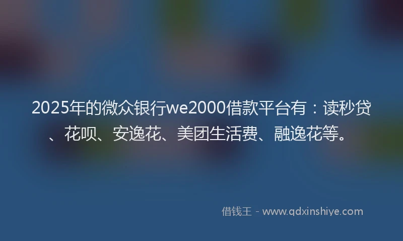 2025年的微众银行we2000借款平台有：读秒贷、花呗、安逸花、美团生活费、融逸花等。