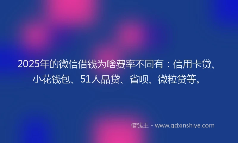 2025年的微信借钱为啥费率不同有：信用卡贷、小花钱包、51人品贷、省呗、微粒贷等。