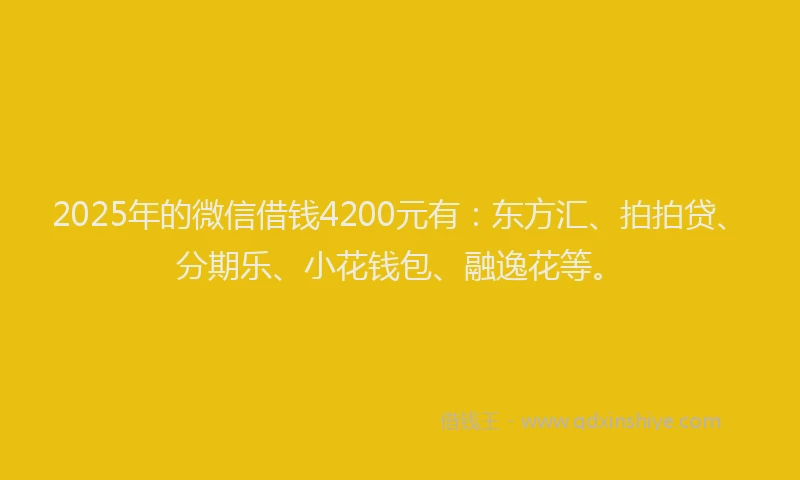 2025年的微信借钱4200元有：东方汇、拍拍贷、分期乐、小花钱包、融逸花等。