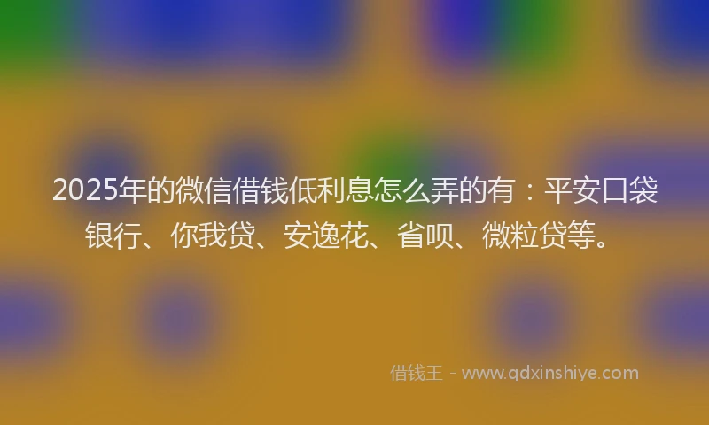2025年的微信借钱低利息怎么弄的有：平安口袋银行、你我贷、安逸花、省呗、微粒贷等。