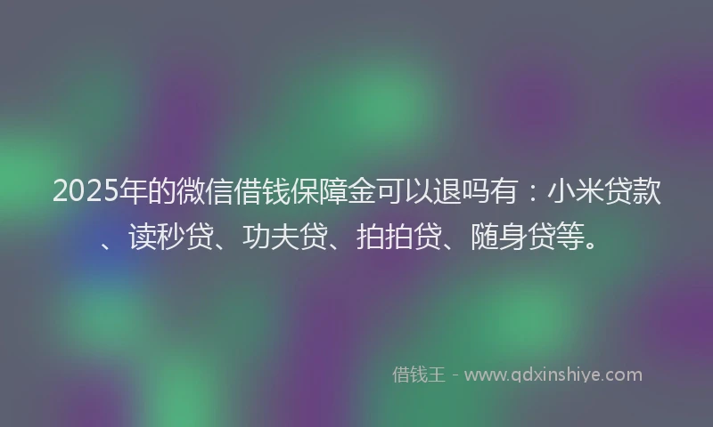 2025年的微信借钱保障金可以退吗有：小米贷款、读秒贷、功夫贷、拍拍贷、随身贷等。