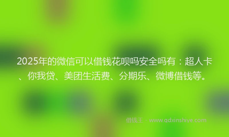 2025年的微信可以借钱花呗吗安全吗有：超人卡、你我贷、美团生活费、分期乐、微博借钱等。