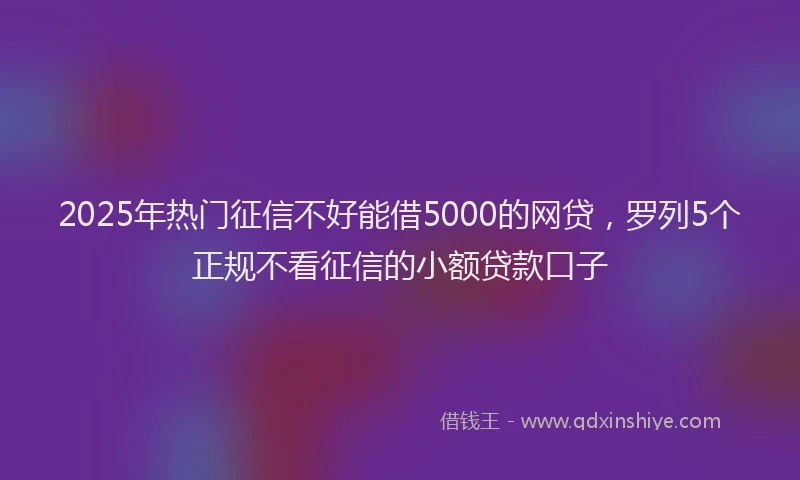 2025年热门征信不好能借5000的网贷，罗列5个正规不看征信的小额贷款口子