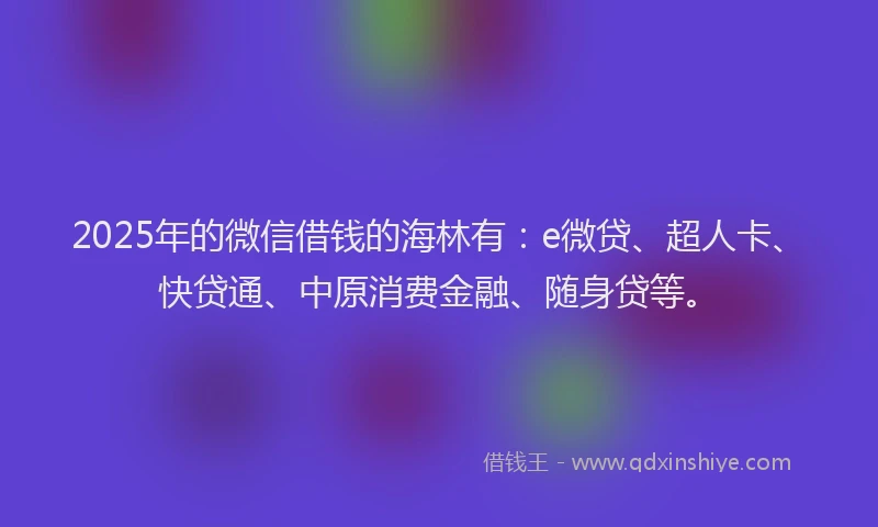 2025年的微信借钱的海林有：e微贷、超人卡、快贷通、中原消费金融、随身贷等。