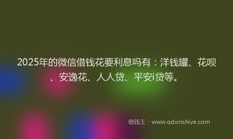 2025年的微信借钱花要利息吗有：洋钱罐、花呗、安逸花、人人贷、平安i贷等。