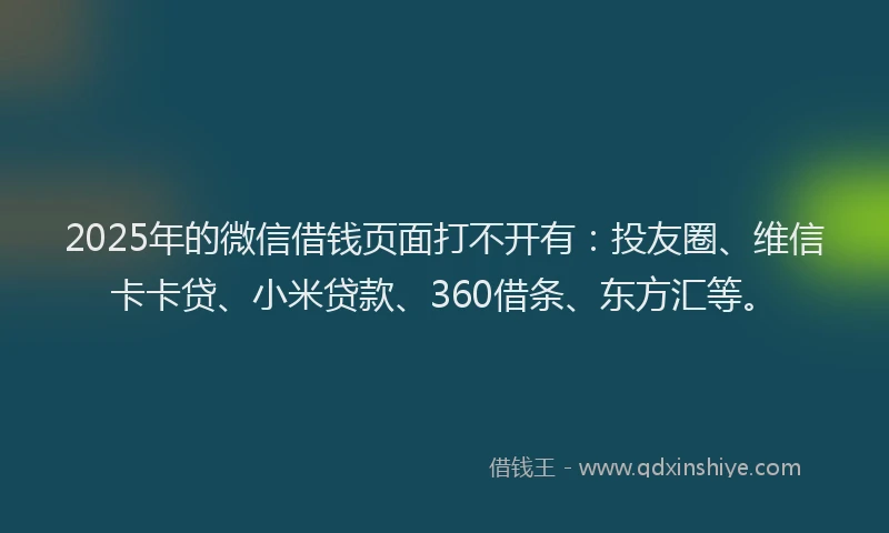 2025年的微信借钱页面打不开有：投友圈、维信卡卡贷、小米贷款、360借条、东方汇等。