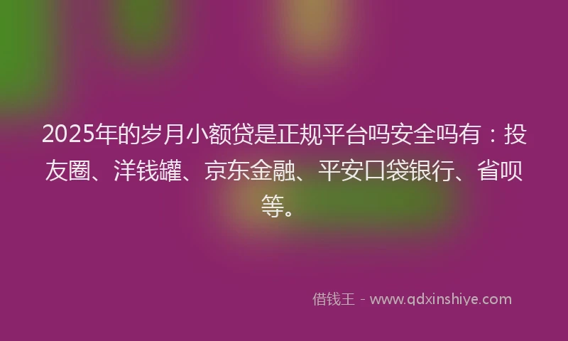 2025年的岁月小额贷是正规平台吗安全吗有：投友圈、洋钱罐、京东金融、平安口袋银行、省呗等。
