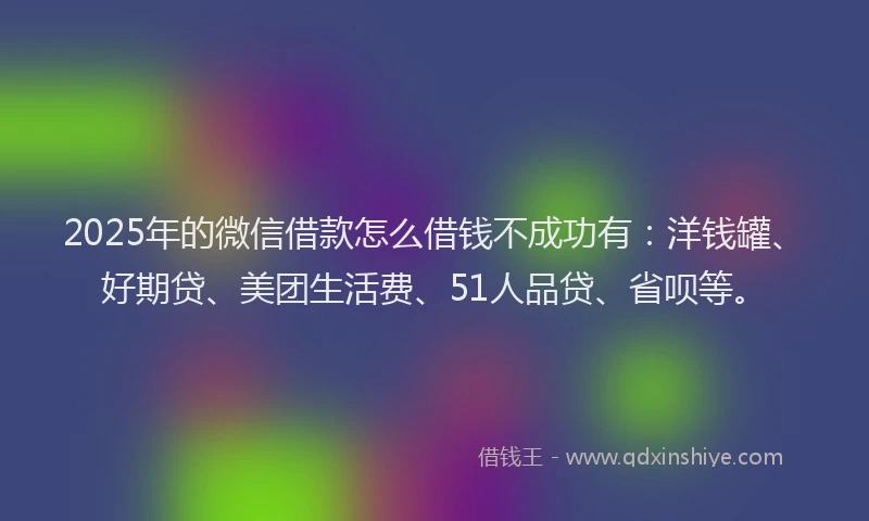 2025年的微信借款怎么借钱不成功有：洋钱罐、好期贷、美团生活费、51人品贷、省呗等。