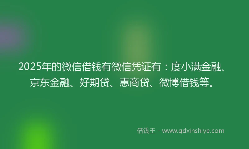 2025年的微信借钱有微信凭证有：度小满金融、京东金融、好期贷、惠商贷、微博借钱等。